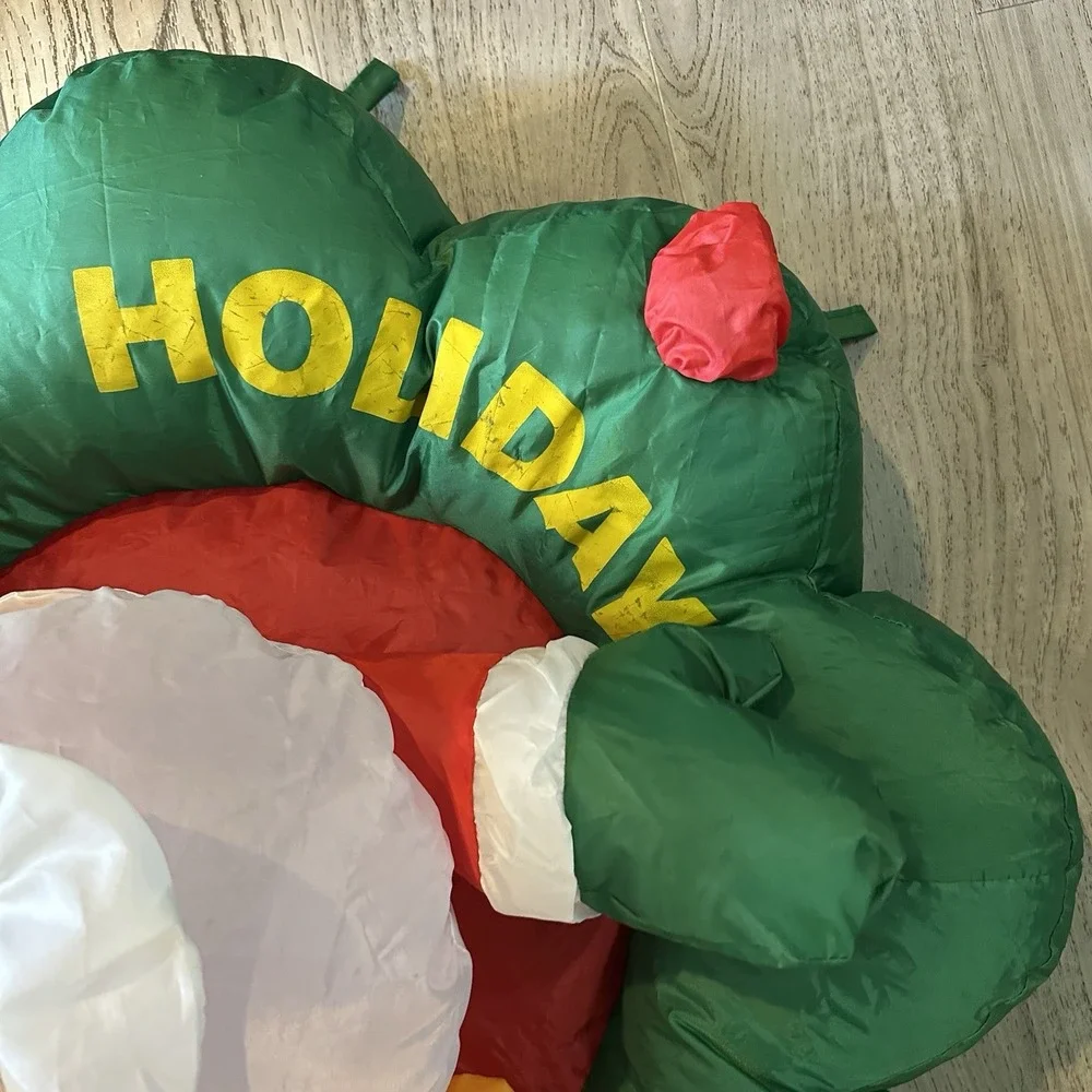Lighted Christmas Hanging Inflatable Santa w/ Wreath & Built-in Lights 30 inches